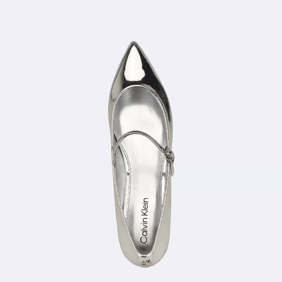 CALVIN KLEIN Kamryn Mary Jane Ballet Flats in Silver Patent Size 6.5 New in Box - Picture 2 of 5